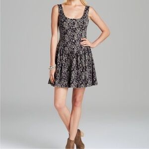 Free People Ponte de Roma Brown Paisley Floral Skater Dress